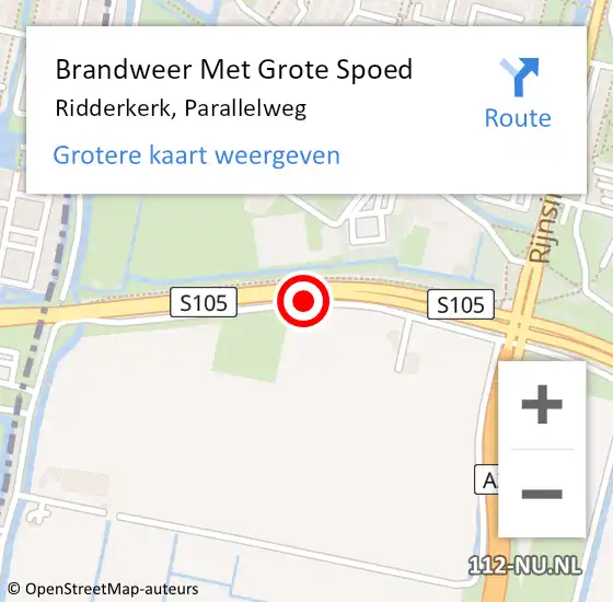 Locatie op kaart van de 112 melding: Brandweer Met Grote Spoed Naar Ridderkerk, Parallelweg op 29 december 2018 06:20