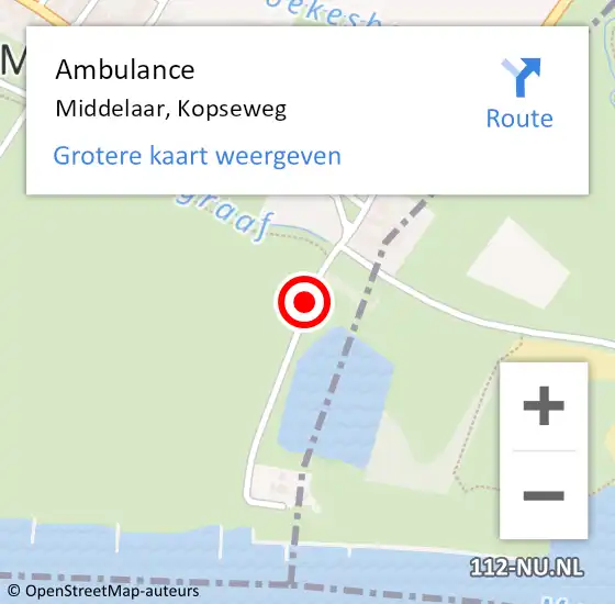 Locatie op kaart van de 112 melding: Ambulance Middelaar, Kopseweg op 29 december 2018 12:09