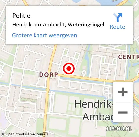 Locatie op kaart van de 112 melding: Politie Hendrik-Ido-Ambacht, Weteringsingel op 29 december 2018 13:05