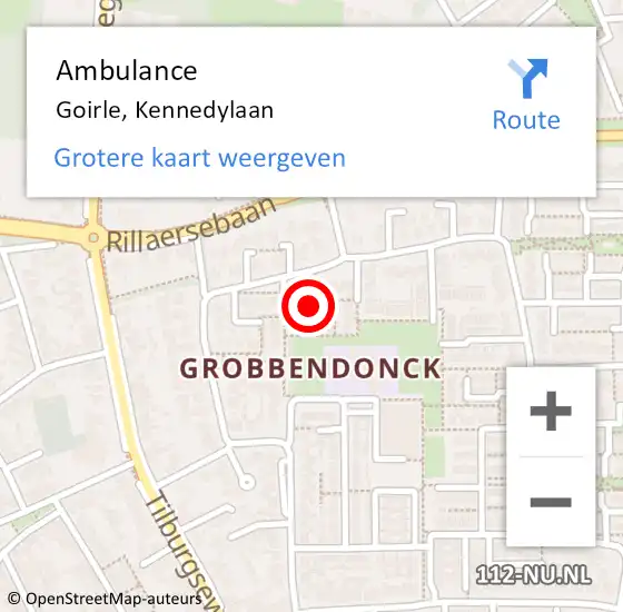 Locatie op kaart van de 112 melding: Ambulance Goirle, Kennedylaan op 29 december 2018 13:19