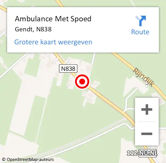 Locatie op kaart van de 112 melding: Ambulance Met Spoed Naar Gendt, N838 op 29 december 2018 13:50