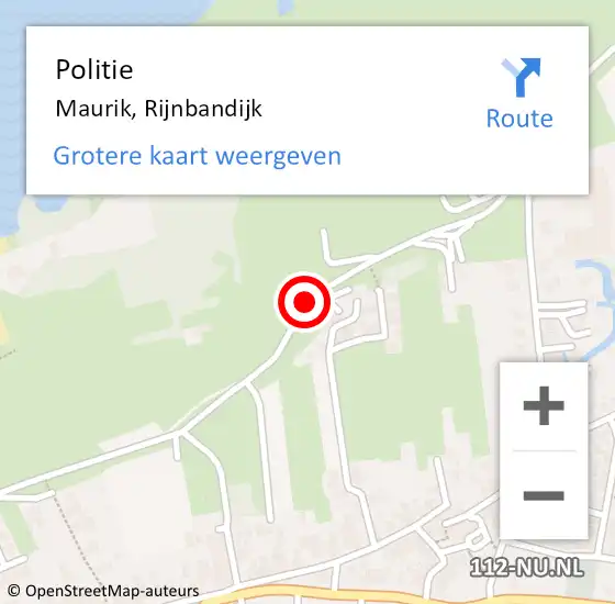 Locatie op kaart van de 112 melding: Politie Maurik, Rijnbandijk op 29 december 2018 16:28