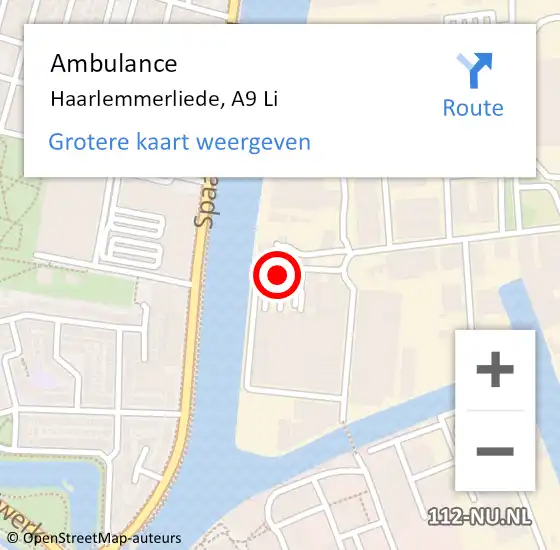 Locatie op kaart van de 112 melding: Ambulance Haarlemmerliede, A9 Li op 29 december 2018 17:29