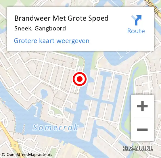 Locatie op kaart van de 112 melding: Brandweer Met Grote Spoed Naar Sneek, Gangboord op 29 december 2018 18:09