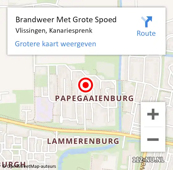 Locatie op kaart van de 112 melding: Brandweer Met Grote Spoed Naar Vlissingen, Kanariesprenk op 29 december 2018 20:13