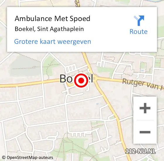 Locatie op kaart van de 112 melding: Ambulance Met Spoed Naar Boekel, Sint Agathaplein op 30 december 2018 00:01