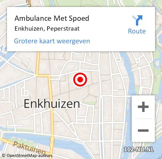 Locatie op kaart van de 112 melding: Ambulance Met Spoed Naar Enkhuizen, Peperstraat op 30 december 2018 02:05