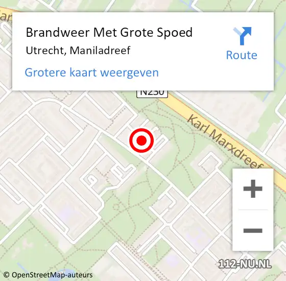 Locatie op kaart van de 112 melding: Brandweer Met Grote Spoed Naar Utrecht, Maniladreef op 30 december 2018 02:52