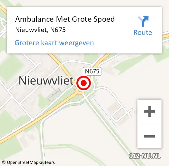 Locatie op kaart van de 112 melding: Ambulance Met Grote Spoed Naar Nieuwvliet, N675 op 30 december 2018 10:42