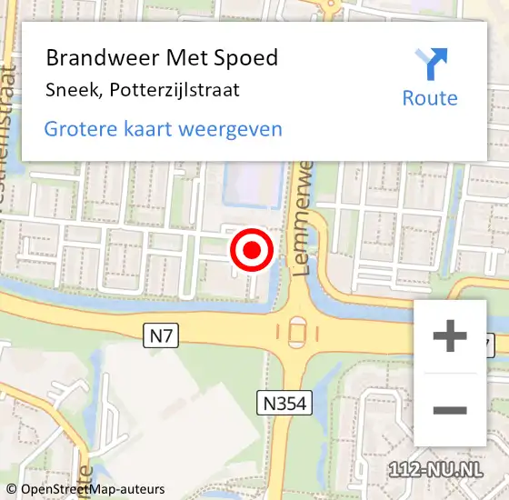 Locatie op kaart van de 112 melding: Brandweer Met Spoed Naar Sneek, Potterzijlstraat op 30 december 2018 14:18