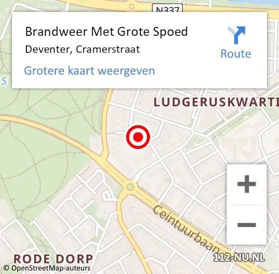 Locatie op kaart van de 112 melding: Brandweer Met Grote Spoed Naar Deventer, Cramerstraat op 30 december 2018 15:16