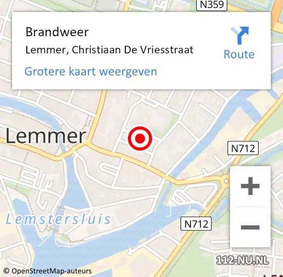 Locatie op kaart van de 112 melding: Brandweer Lemmer, Christiaan De Vriesstraat op 30 december 2018 21:13