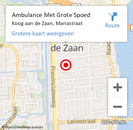 Locatie op kaart van de 112 melding: Ambulance Met Grote Spoed Naar Koog aan de Zaan, Mariastraat op 30 december 2018 21:45