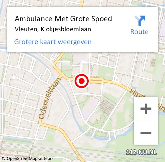 Locatie op kaart van de 112 melding: Ambulance Met Grote Spoed Naar Vleuten, Klokjesbloemlaan op 30 december 2018 23:39