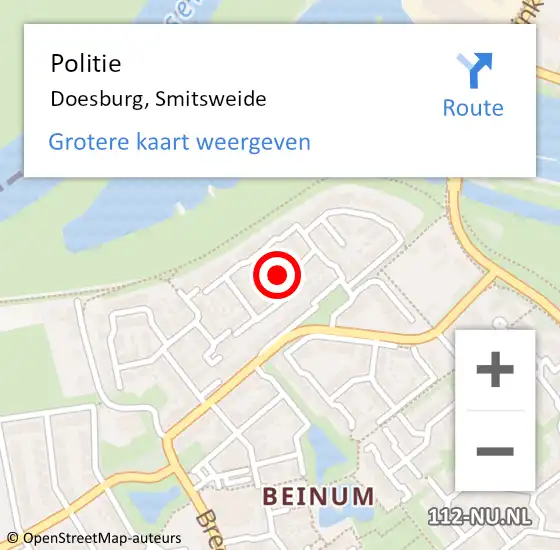 Locatie op kaart van de 112 melding: Politie Doesburg, Smitsweide op 31 december 2018 02:17