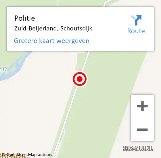 Locatie op kaart van de 112 melding: Politie Zuid-Beijerland, Schoutsdijk op 31 december 2018 07:59