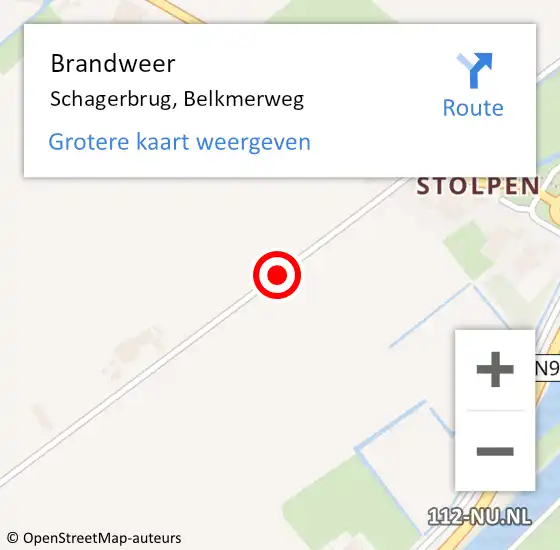 Locatie op kaart van de 112 melding: Brandweer Schagerbrug, Belkmerweg op 31 december 2018 08:54