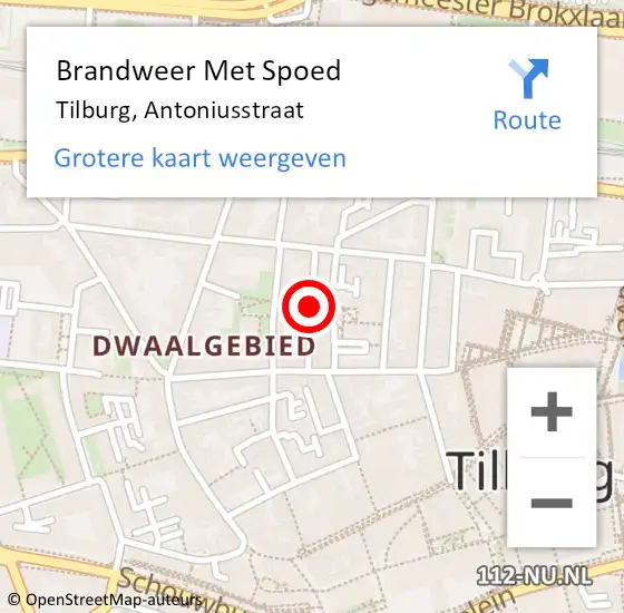 Locatie op kaart van de 112 melding: Brandweer Met Spoed Naar Tilburg, Antoniusstraat op 31 december 2018 08:59