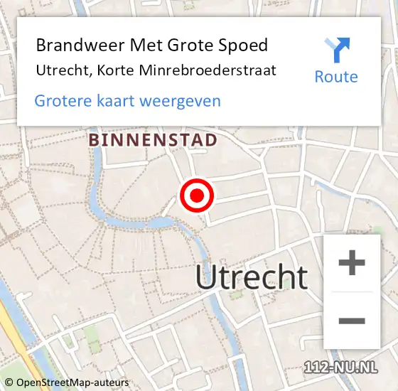 Locatie op kaart van de 112 melding: Brandweer Met Grote Spoed Naar Utrecht, Korte Minrebroederstraat op 31 december 2018 09:07