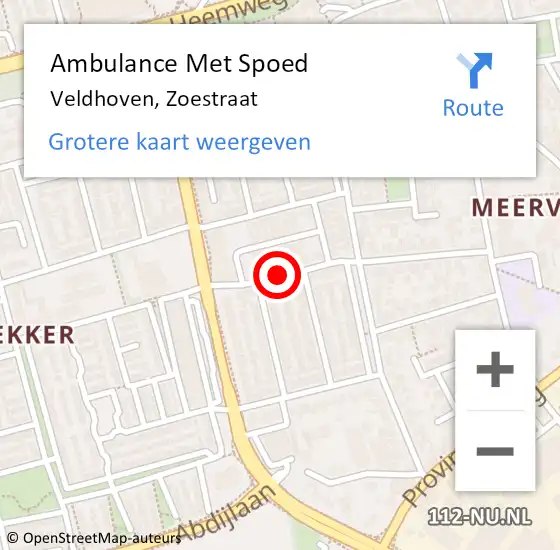 Locatie op kaart van de 112 melding: Ambulance Met Spoed Naar Veldhoven, Zoestraat op 31 december 2018 09:29