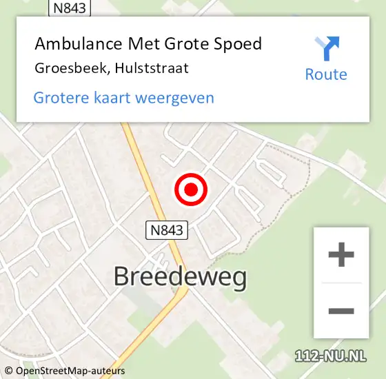 Locatie op kaart van de 112 melding: Ambulance Met Grote Spoed Naar Groesbeek, Hulststraat op 31 december 2018 10:07