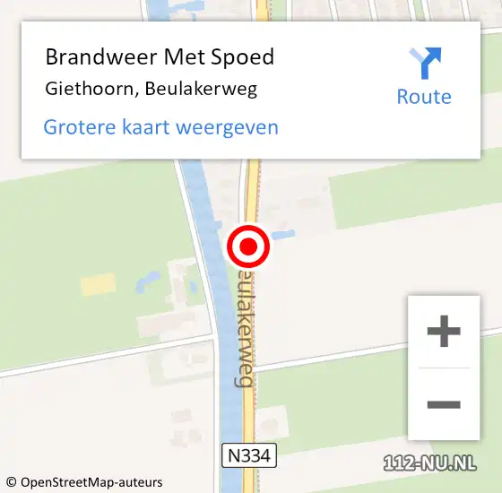 Locatie op kaart van de 112 melding: Brandweer Met Spoed Naar Giethoorn, Beulakerweg op 31 december 2018 11:06