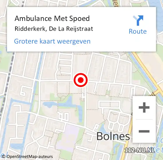 Locatie op kaart van de 112 melding: Ambulance Met Spoed Naar Ridderkerk, De La Reijstraat op 31 december 2018 12:07