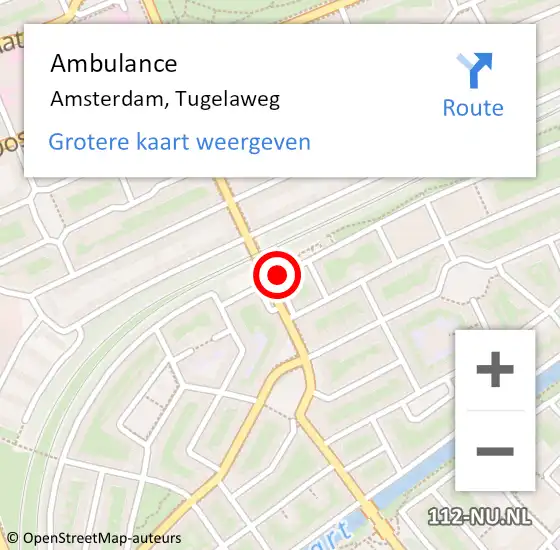 Locatie op kaart van de 112 melding: Ambulance Amsterdam, Tugelaweg op 31 december 2018 13:12