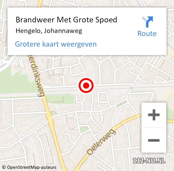 Locatie op kaart van de 112 melding: Brandweer Met Grote Spoed Naar Hengelo, Johannaweg op 31 december 2018 14:42