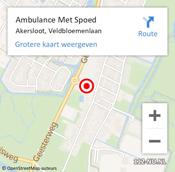 Locatie op kaart van de 112 melding: Ambulance Met Spoed Naar Akersloot, Veldbloemenlaan op 31 december 2018 14:58