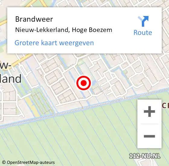 Locatie op kaart van de 112 melding: Brandweer Nieuw-Lekkerland, Hoge Boezem op 31 december 2018 14:58