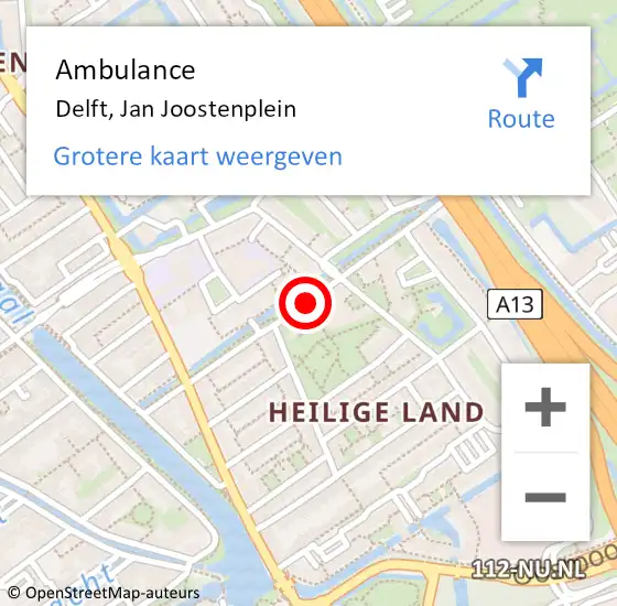 Locatie op kaart van de 112 melding: Ambulance Delft, Jan Joostenplein op 31 december 2018 15:52