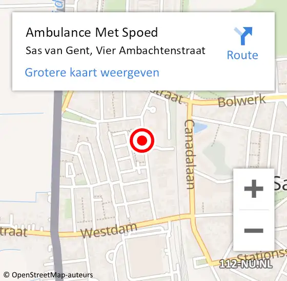 Locatie op kaart van de 112 melding: Ambulance Met Spoed Naar Sas van Gent, Vier Ambachtenstraat op 31 december 2018 16:17