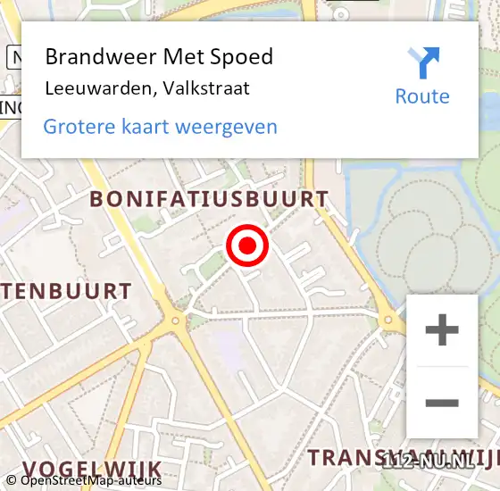 Locatie op kaart van de 112 melding: Brandweer Met Spoed Naar Leeuwarden, Valkstraat op 31 december 2018 16:21