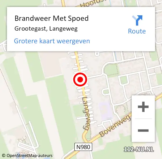 Locatie op kaart van de 112 melding: Brandweer Met Spoed Naar Grootegast, Langeweg op 31 december 2018 16:29