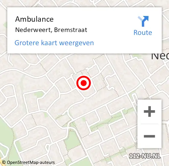 Locatie op kaart van de 112 melding: Ambulance Nederweert, Bremstraat op 31 december 2018 16:46