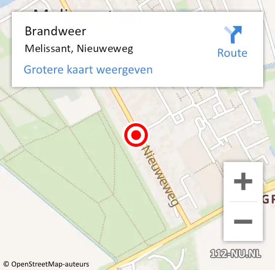 Locatie op kaart van de 112 melding: Brandweer Melissant, Nieuweweg op 31 december 2018 18:04