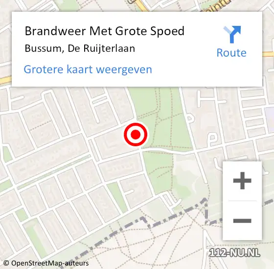 Locatie op kaart van de 112 melding: Brandweer Met Grote Spoed Naar Bussum, De Ruijterlaan op 31 december 2018 19:42