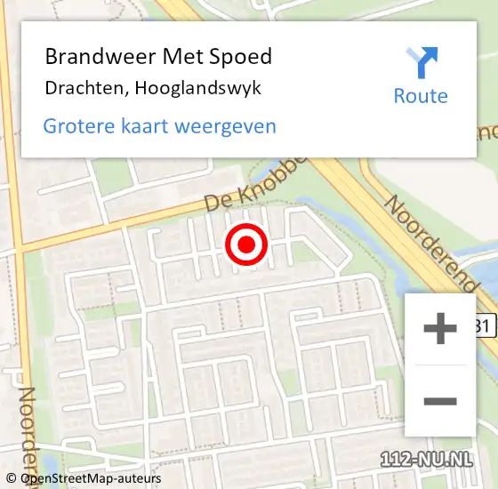 Locatie op kaart van de 112 melding: Brandweer Met Spoed Naar Drachten, Hooglandswyk op 31 december 2018 22:57