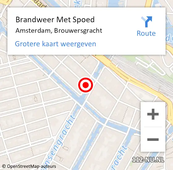 Locatie op kaart van de 112 melding: Brandweer Met Spoed Naar Amsterdam, Brouwersgracht op 31 december 2018 23:03