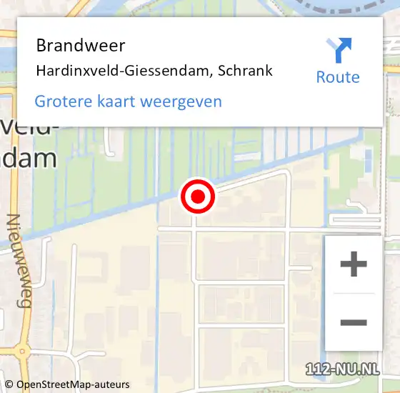 Locatie op kaart van de 112 melding: Brandweer Hardinxveld-Giessendam, Schrank op 1 januari 2019 00:09