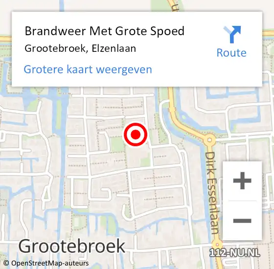 Locatie op kaart van de 112 melding: Brandweer Met Grote Spoed Naar Grootebroek, Elzenlaan op 1 januari 2019 00:09