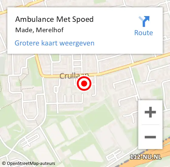 Locatie op kaart van de 112 melding: Ambulance Met Spoed Naar Made, Merelhof op 1 januari 2019 00:14