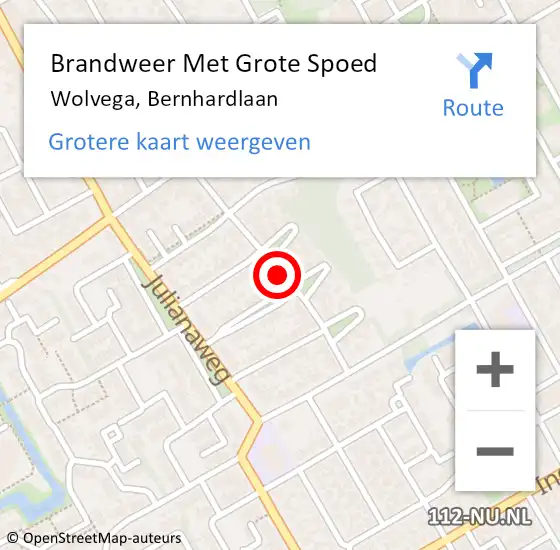 Locatie op kaart van de 112 melding: Brandweer Met Grote Spoed Naar Wolvega, Bernhardlaan op 1 januari 2019 00:18