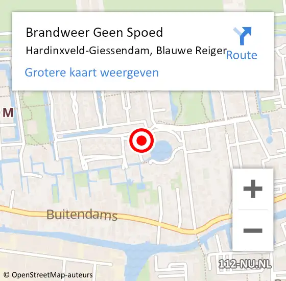 Locatie op kaart van de 112 melding: Brandweer Geen Spoed Naar Hardinxveld-Giessendam, Blauwe Reiger op 1 januari 2019 00:44