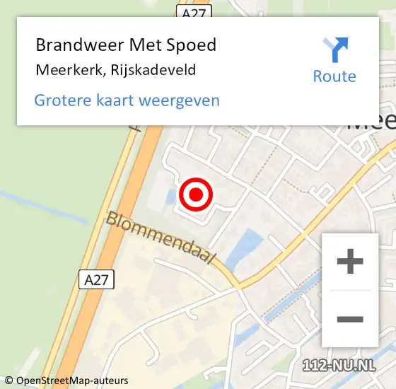 Locatie op kaart van de 112 melding: Brandweer Met Spoed Naar Meerkerk, Rijskadeveld op 1 januari 2019 01:14