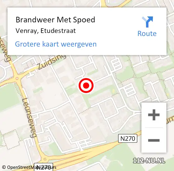 Locatie op kaart van de 112 melding: Brandweer Met Spoed Naar Venray, Etudestraat op 1 januari 2019 01:55