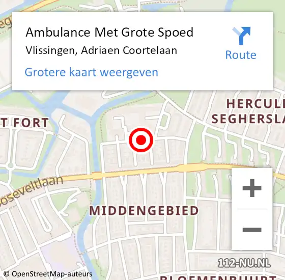 Locatie op kaart van de 112 melding: Ambulance Met Grote Spoed Naar Vlissingen, Adriaen Coortelaan op 1 januari 2019 02:12