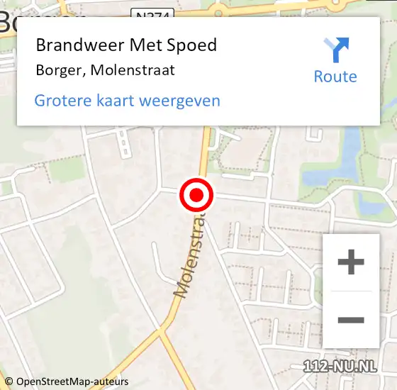 Locatie op kaart van de 112 melding: Brandweer Met Spoed Naar Borger, Molenstraat op 1 januari 2019 02:43