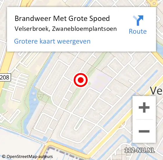 Locatie op kaart van de 112 melding: Brandweer Met Grote Spoed Naar Velserbroek, Zwanebloemplantsoen op 1 januari 2019 03:04